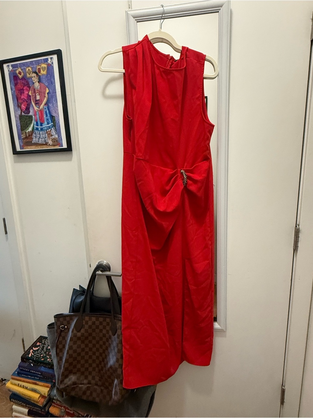 Zara Red Sleeveless Evening Dress with Side Draped Detail